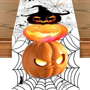 Cuteiush Halloween Pumpkin Spider Web Table Runner  13x72 Inches